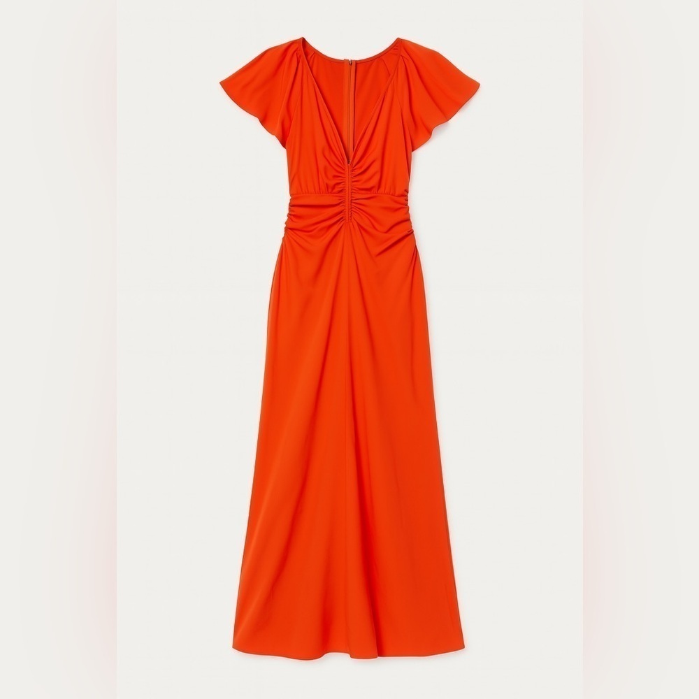 Tanya Taylor Orange vneck flutter sleeve maxi dress